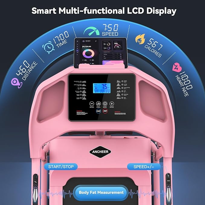 ANCHEER Foldable Treadmill with Sit Up Bench, 2025 Upgrade 3.5HP Portable Treadmills for Home with Incline 350 lbs Capacity, Smart LCD Display Body Fat& Heart Rate, Multifunction Exercise Equipment