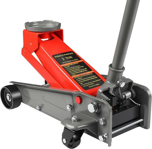 3 Ton Floor Jack,6600 LBS Heavy Duty Hydraulic Floor Jack,Lift Range:5.31'' -18.11'', Carbon Steel with Wheels for Cars,Suitable for Home,Garage and Repair Shops,Red