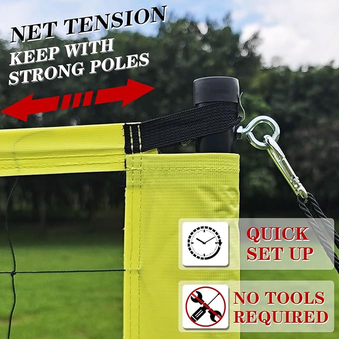 Volleyball Net Outdoor - Portable Volleyball Set for Backyard with Professional Volleyball Net, Wrap Yarn Volleyball and Pump, Boundary Line, Carry Bag