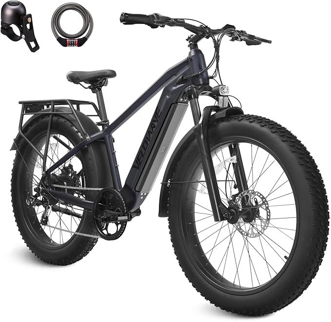 VELOWAVE Electric Bike for Adults Peak 1200W BAFANG Motor 28MPH Mountain Ebike 48V 15Ah Removable LG Cells Battery 26'' Fat Tire E Bike Shimano 7-Speed