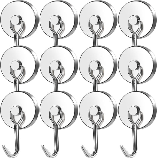 MIKEDE Strong Magnetic Hooks, 110LB Swivel Magnetic Hooks Cruise, Neodymium Magnet Hooks Heavy Duty for Hanging, Grill, Cruise Cabins, Refrigerator, Grill, Kitchen, Locker - Pack of 12