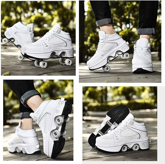 Double-Row Deform Wheel Automatic Walking Shoes Invisible Deformation Roller Skate 2 in 1 Removable Pulley Skates Skating Parkour