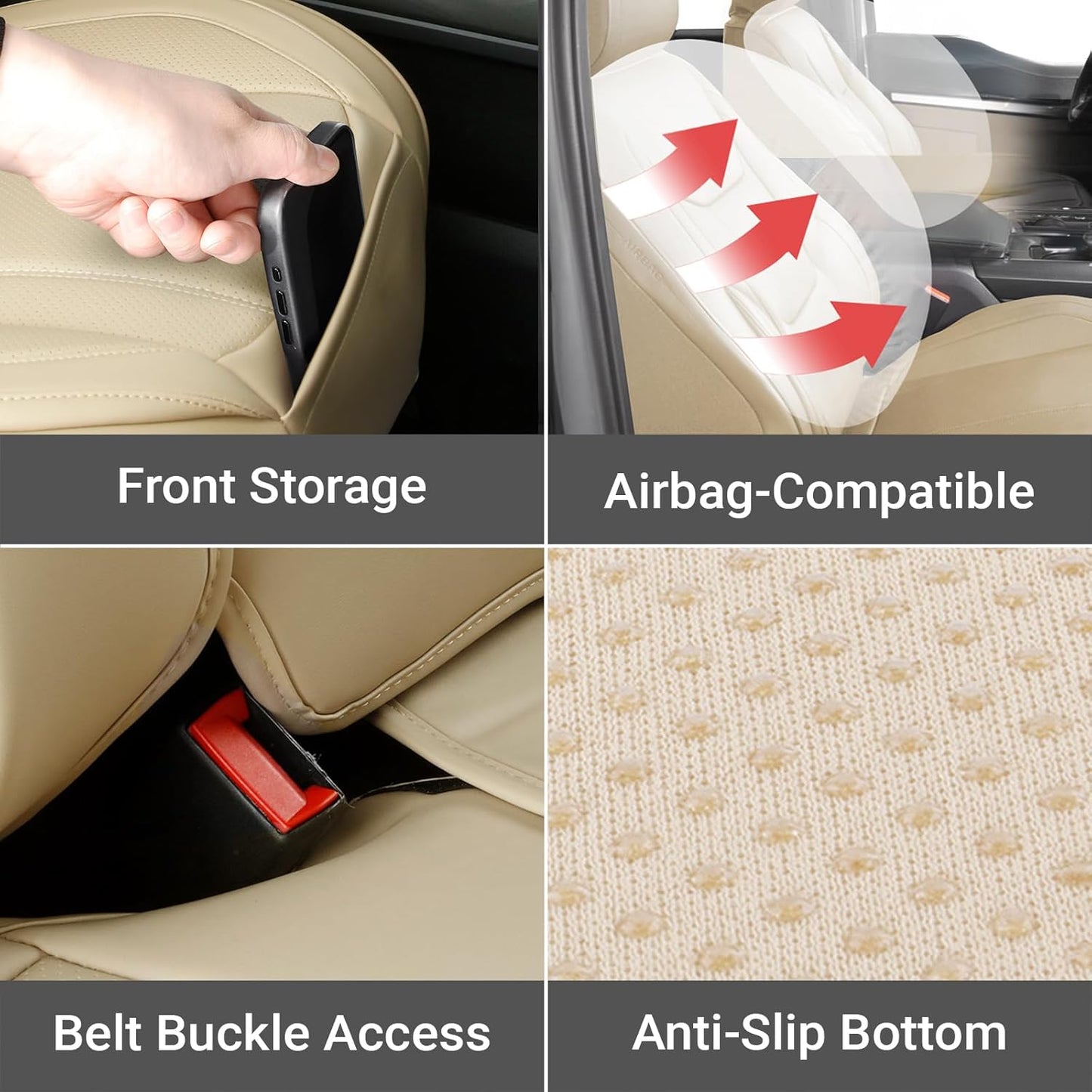 Coverland Custom Car Seat Covers Compatible with 2011-2018 RAM 1500 Quad Cab, Crew Cab - Premium Leather Non-Slip Waterproof Custom Interior Protector Full Set-Beige [See Size Chart-Size X144]