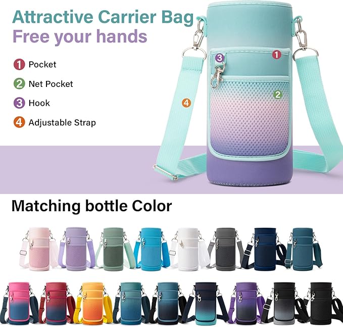 Insulated Water Bottle | Thickened Stainless Steel Vacuum Metal | Portable Sports Water Jug for Gym and Hiking with Straw, Carrier Bag, Handle Strap | BPA-Free 32 oz