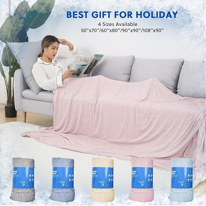 HOMFINE Cooling Blankets for Hot Sleepers - Summer Blanket Thin Lightweight Breathable Soft Double Side Enhanced Cooling for Bed Couch Sofa, Keep Cool for Night Sweats (Pink, 60 x 80 inches)