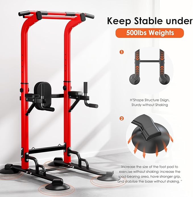 SogesPower Power Tower Pull Up Bar Station, 12-Level Adjustable Multi-Function Pull Up Dip Station for Home Gym, Pull Up Bar Stand Dip Bar Strength Training Fitness Equipment