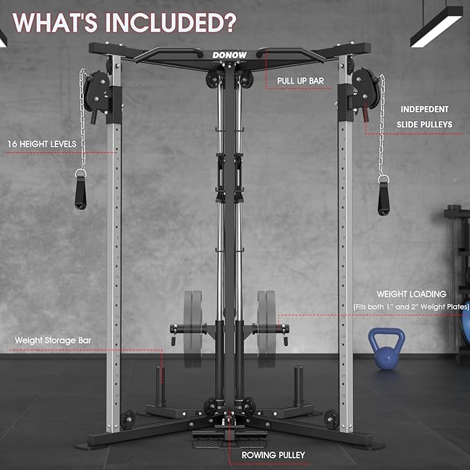 DONOW Cable Crossover Machine, Cable Fly Machine Home Gym System Workout Station with Dual Pulley System Pull-Up Bar Cable Bar and LAT Pull Down System