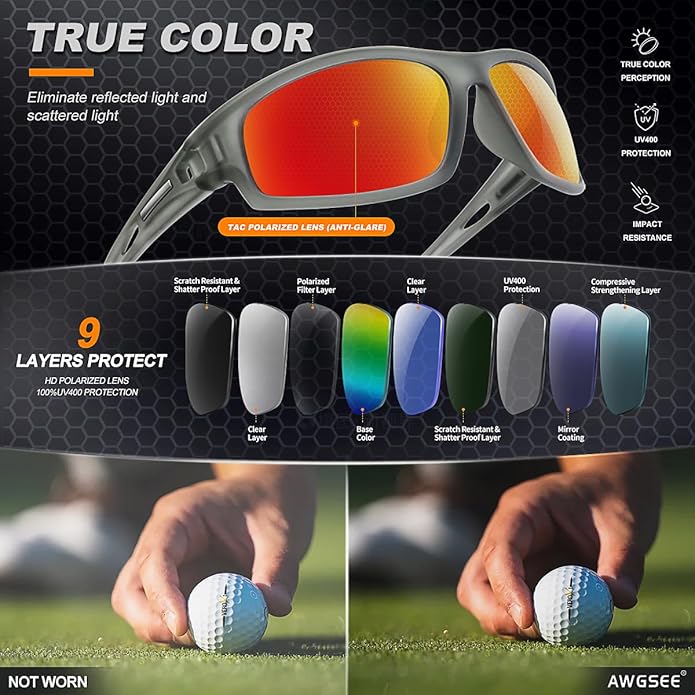 Polarized Sports Sunglasses for Men 100% UV Protection Wrap Around Unbreakable Sun Glasses for Fishing Driving