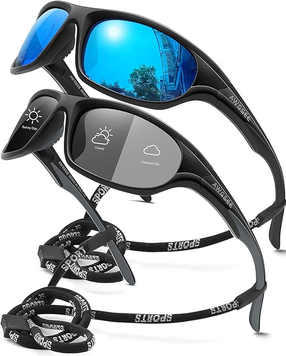 Polarized Sports Sunglasses for Men,TR90 Unbreakable Frame Sunglasses for Fishing Driving Cycling UV400 Protection
