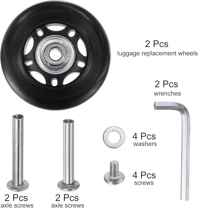 uxcell Replacement Luggage Wheels 60x24mm Suitcase Wheel Repair Kits Include 2 PU Bearing Wheels & Washers, Wrenches & Axle Screw for Trolley Bag, Inline Skate and Caster Board