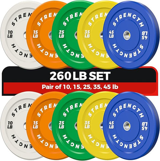 Premium Color-Coded Rubber Bumper Plates Set - 2 Inch Olympic Weight Plates for Home Gym Cross and Strength Training