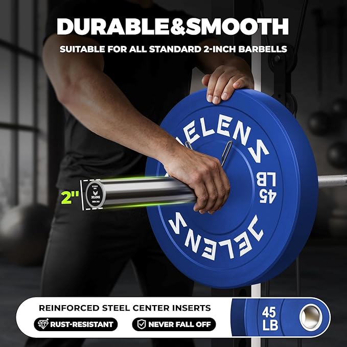 Olympic Barbell Weight Plates Set, 2-Inch Black/Colored Rubber Bumper Plate Weight Set for Strength Training and Weightlifting, Multiple Options