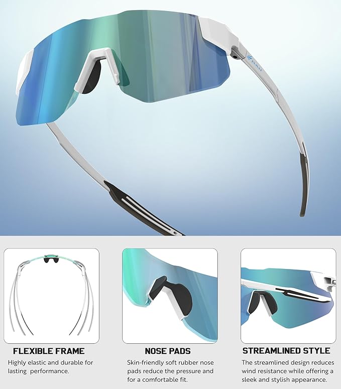 YAMAS Sport Sunglasses for Mens Womens, Wrap around Sunglasses, Non-Slip Nose Pads for Climbing and Running, UV400 Protection