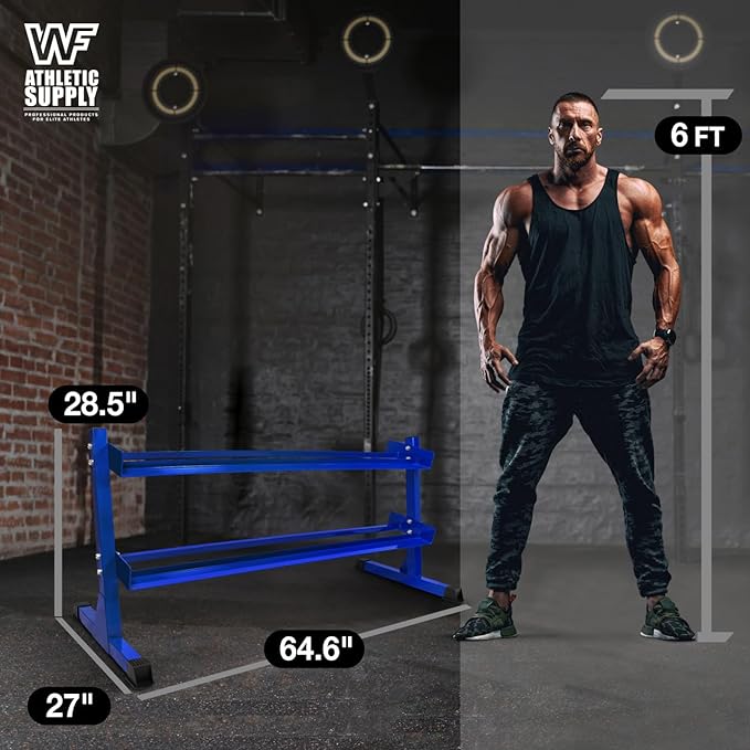 WF Athletic Supply Heavy-Duty Dumbbell Rack Stand, Weight Rack for Home Gym, Weight Holder, Available Sizes for Storage 5-50LB or 5-75LB Dumbbell Pairs, Black/Red/Green/Blue, RACK ONLY