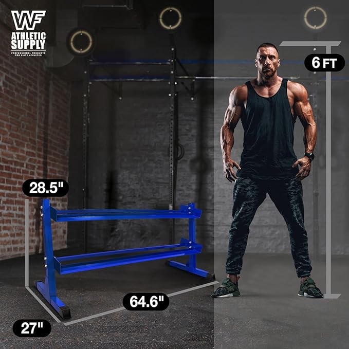 WF Athletic Supply Heavy-Duty Dumbbell Rack Stand, Weight Rack for Home Gym, Weight Holder, Available Sizes for Storage 5-50LB or 5-75LB Dumbbell Pairs, Black/Red/Green/Blue, RACK ONLY