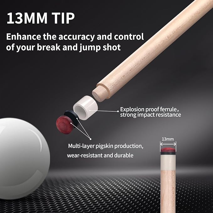 Kmise Professional Pool Cue Stick - 19 20 21oz Canadian Maple Cue Sticks, Low Deflection Shaft with Telescopic Carbon Fiber Extension, Pool Sticks for Aults, Billiard Cue Sticks with Leather Cue Case