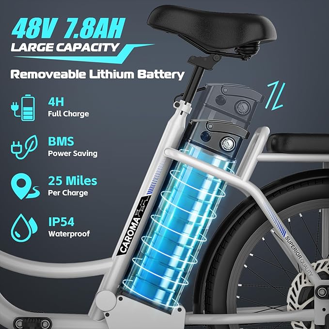 Caroma Electric Scooter with Seat, 48V Removable Battery E-Bike, Up to 30Miles&20MPH, 500/800/1200W Motor, 20" Fat Tire Adult Electric Bicycles for Commuting with Basket