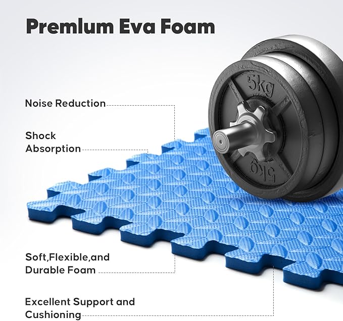 Home Gym Mat, Puzzle Exercise Mat, EVA Interlocking Foam Floor Tiles for Home Workout Equipment and Kids' Play Areas - Black, 24 in x 24 in x ½ in - 24 Tiles (Black, 24 Pack, 96 SQ FT)