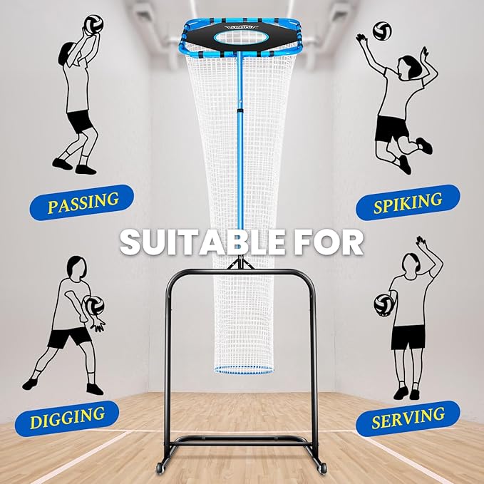 Volleyball Setter Training Net，Height & Angle Adjustable Volley Ball Training Equipment with Steel Frame，Stable Base for Indoor and Outdoor，Volleyball Spike Trainer for Setting,Serving,Spiking