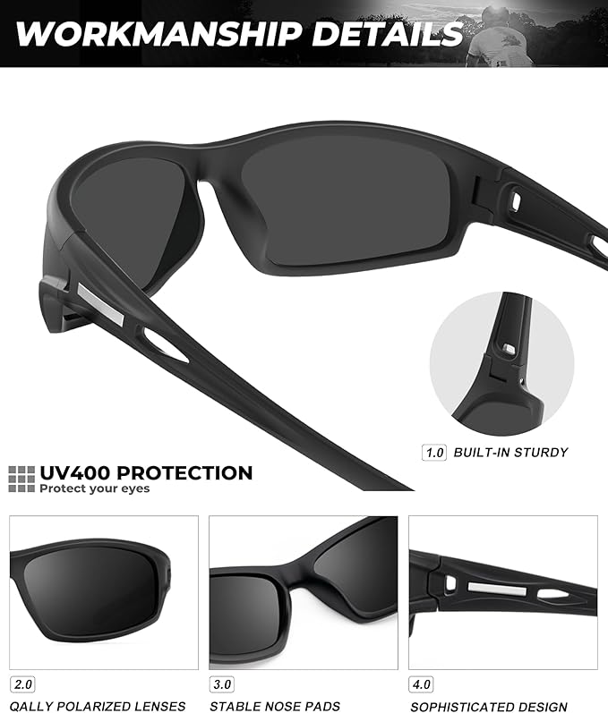 Polarized-Sunglasses-Men Sports Mens-Sunglasses: Sun-Glasses with UV400 Protection for Driving Golf Fishing Running