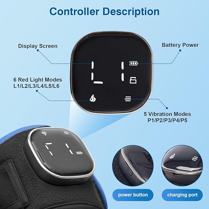 Red Light Therapy for Knee with Heated Vibration,Cordless Near Infrared Red Light Therapy Wrap Device,96 LED Beads (660nm + 850nm),3000 mAh Rechargeable Knee Massager for Pain Relief & Support (Blue)