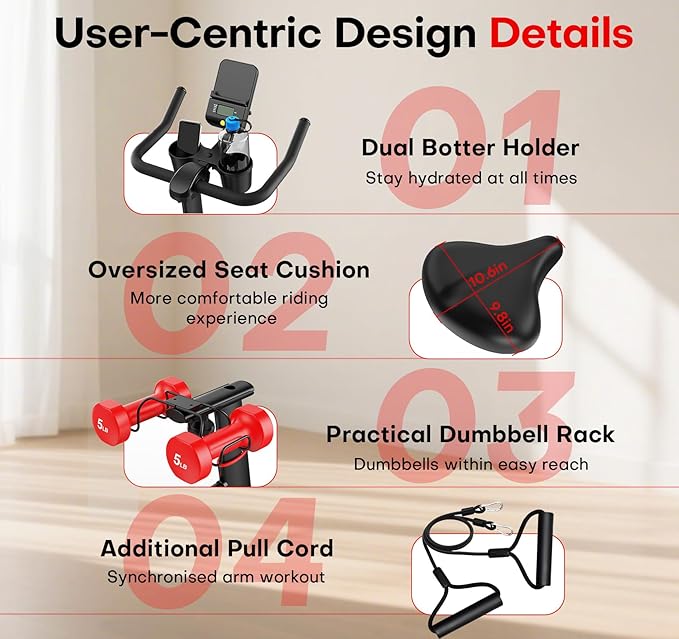 Exercise Bike, CHAOKE Quiet Magnetic Resistance 300LB Capacity Stationary Bike for Home with App Compatible, Indoor Bike with Comfortable Seat and Digital Display