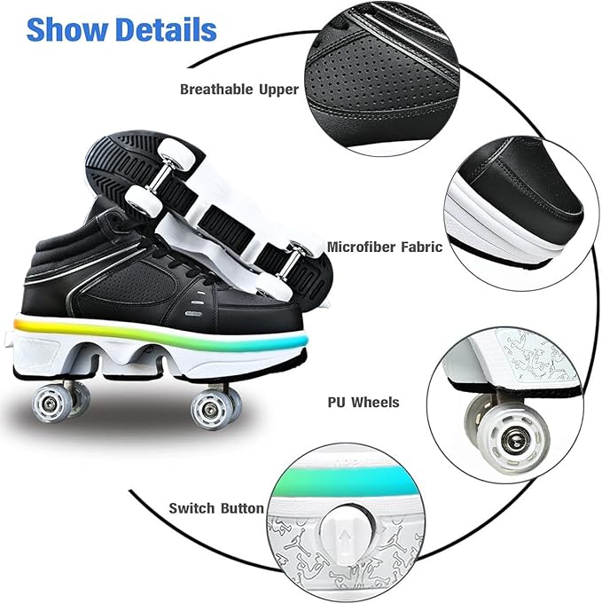 Double-Row Deform Wheel Automatic Walking Shoes Invisible Deformation Roller Skate 2 in 1 Removable Pulley Skates Skating Parkour