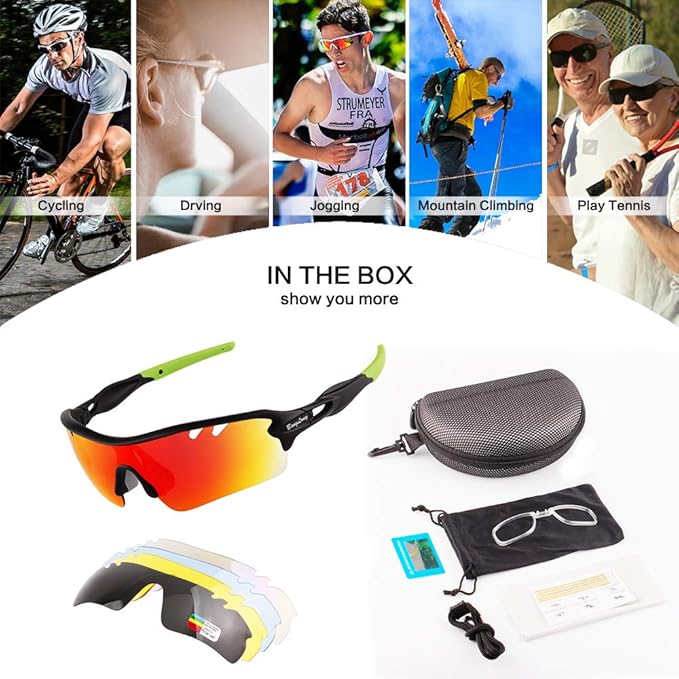 BangLong Polarized Sports Sunglasses Cycling Sun Glasses for Men Women with 5 Interchangeable Lenes for Running Baseball Golf