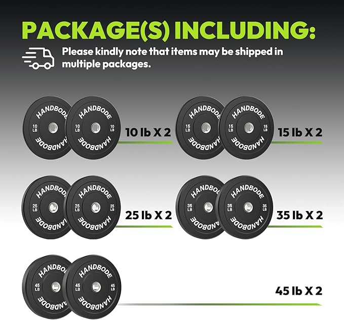 Bumper Plates 2 - Inch Olympic Weight Plate Set for Barbell, 10-55 lb Rubber Weights Sets for Home Gym, Strength Training Plate, Weight Lifting, Black
