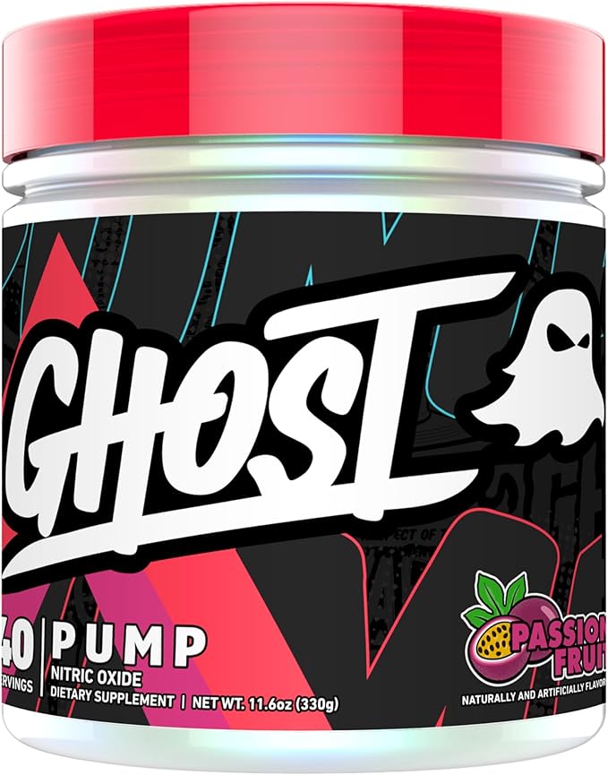 GHOST Pump Nitric Oxide Powder, Passionfruit - 40 Servings - Sugar & Stim-Free Pre-Workout Supplements - L-Citrulline, Arginine Nitrate & L-Glutathione - Soy & Gluten-Free, Vegan