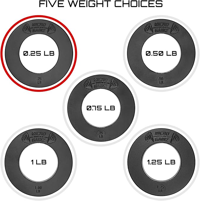 Micro Gainz Calibrated Fractional Weight Plate Set of 2 Plates, Choose Set (.25LB-1.25LB), Designed for Olympic Barbells for Strength Training & Micro Loading Bar Weights, Made in USA