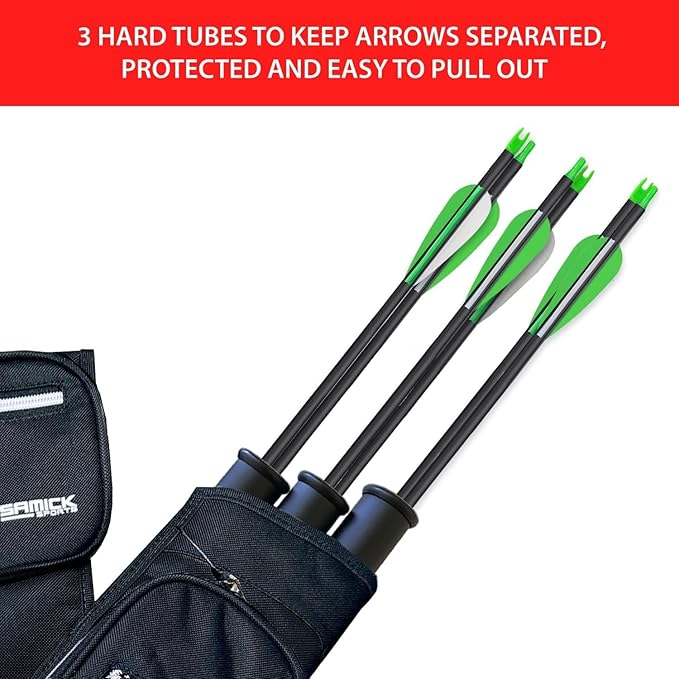 Archery Arrow Quiver - Adjustable Waist Hanged Quiver with 3 Removable Tubes & Pockets for Archery Arrows Case & Equipment - Ideal for Hunting & Target Practice - Right Handed Only
