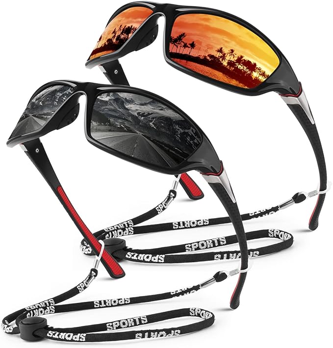 Polarized Sports Sunglasses for Men Women,Fishing Driving Rectangular Goggles UV400 Protection