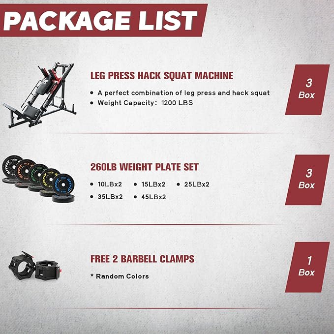 RitFit Adjustable Leg Press and Hack Squat Machine with Weight Plate Set, Professional Home Gym Equipment with Linear Bearings, Specialized for Complete Lower Body Workouts and Weight Storage Posts