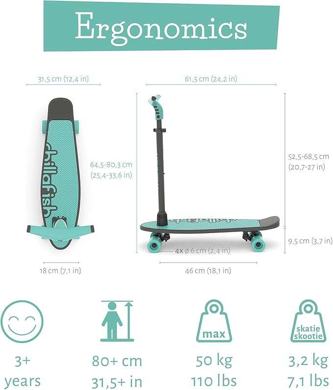 Chillafish Skatieskootie Customizable Training Skateboard and Lean-to-Steer Scooter with Detachable Stability Handlebar, Ages 3+