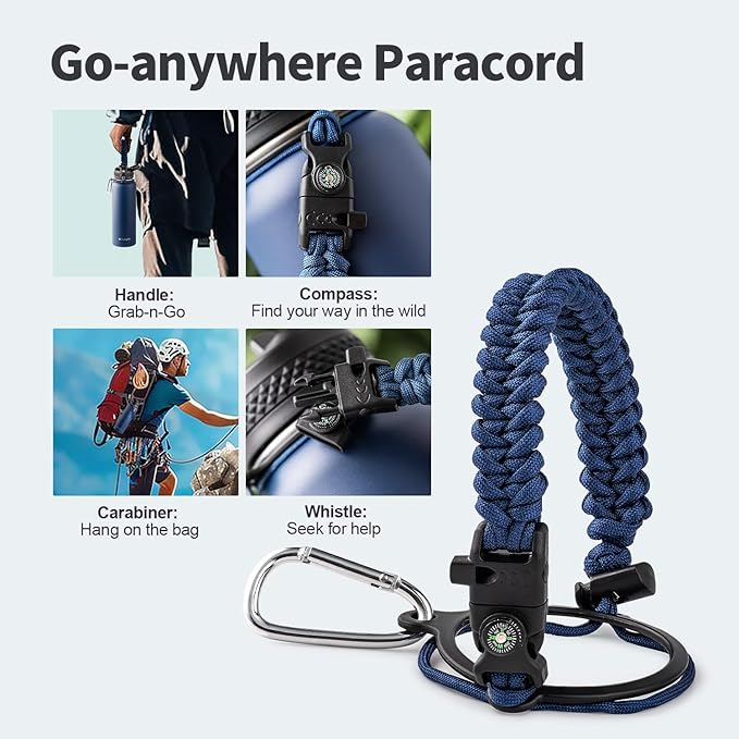 40 oz Insulated Water Bottle with Straw (Cold for 48 Hrs), Stainless Steel Triple Wall Vacuum Sports Water Jug, Leakproof Hydro Cup Flask with Paracord Handle & Straw Spout Lids & DIY Stickers