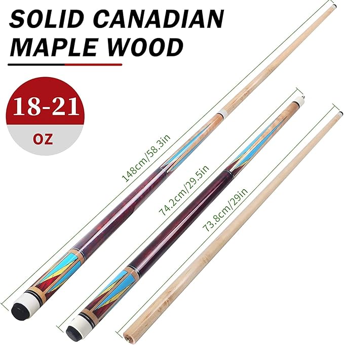 AKLOT Pool Cues,Set of 4 Pool 58" Cue Sticks Canadian Maple Wood Cue Stick for Professional Billiard Players 18 19 20 21 oz