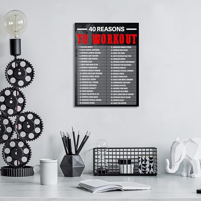 Gwisml 40 Reasons To Workout Wall Art,Inspirational Exercise Fitness Canvas Frame Paintings For Gym Sports Room Home Workplace Wall Art Decor