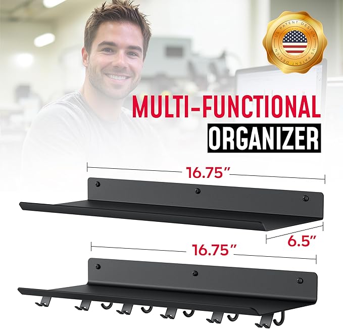 2-Tier Floating Shelf Compatible with Tonal Accessories, Home Gym Storage Shelf, Gym Rack Wall Mount Organizer, Workout Metal Holder, T-Bracket Lock Adapters Hanger, US Patent Holding