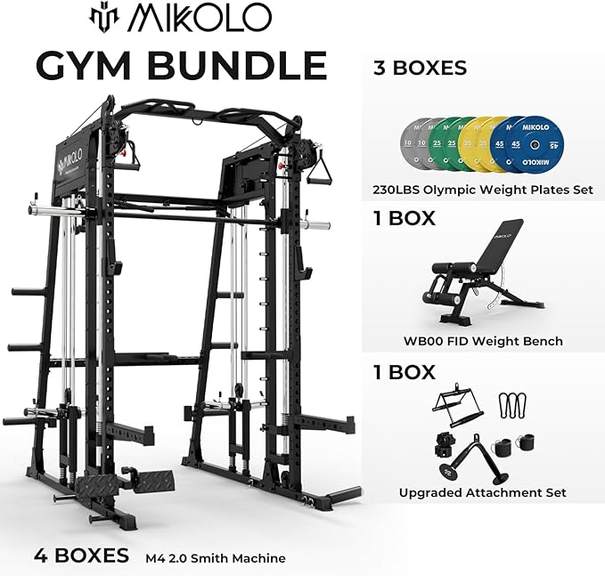 Mikolo M4 2.0 Smith Machine, All-in-One Power Cage with Independent Dual Pulley System, Multi-Function Home Gym Workout Cage for Cable Crossover