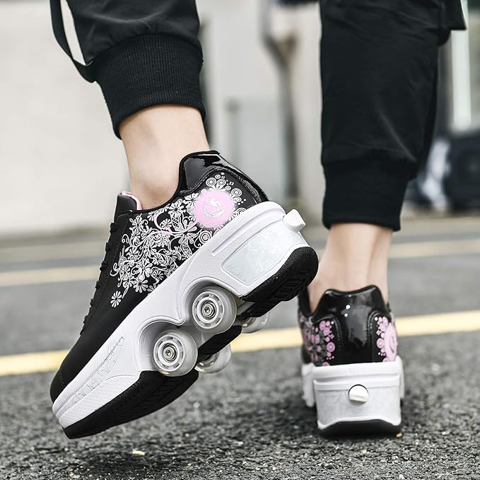 Double-Row Deform Wheel Automatic Walking Shoes Invisible Deformation Roller Skate 2 in 1 Removable Pulley Skates Skating Parkour