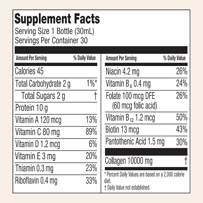 Liquid Collagen - High Collagen Content [10,000 Mg] Per Serving - Hydrolyzed Collagen and 12 Vitamins - Gluten Free- 900 Ml - Pack of 30 Bottles x 30 Ml (1)