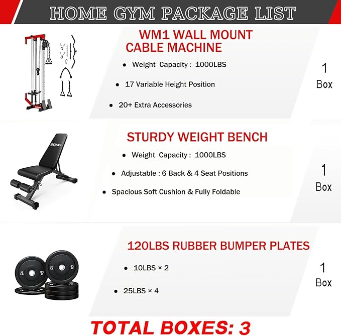 Wall Mount Cable Station, WM1 Cable Crossover Machine with 17 Positions, High and Low Cable Crossover Machine with Removable Footplate for Garage Home Gym