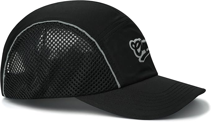 CLAPE Quick Dry 5 Panel Hat for Men, Breathable Mesh Short Brim Baseball Cap, Reflective Ajustable Outdoor Sport Running Hat