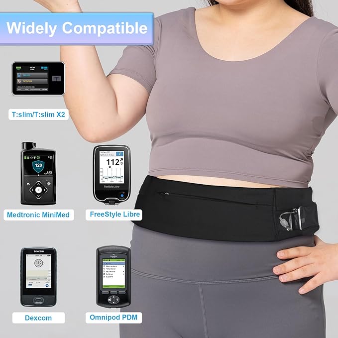 Diabetic Pump Belt Holder, Diabetes Insulin Pump Belt with Cuttable Size, Diabete Waist Running Belt for Men & Women (L:32"-48")