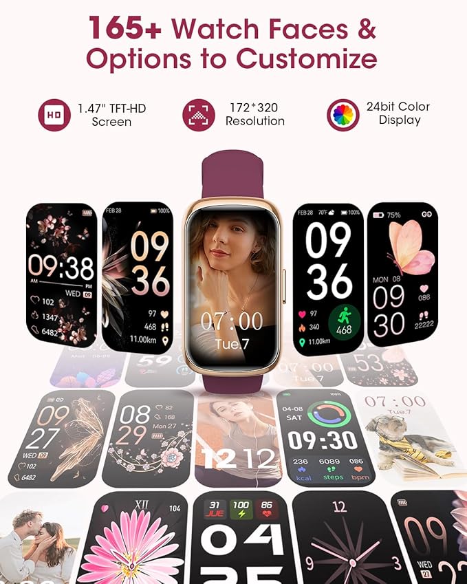 Health Fitness Tracker for Women Men: Fitness Smart Watch for Woman with 24H Heart Rate Monitor Blood Oxygen Sleep Tracker Calorie Step 5ATM Waterproof Activity Trackers for iPhone Android - Burgundy