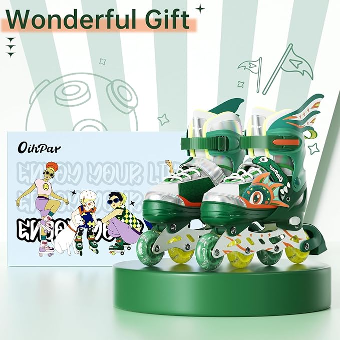 Children's Adjustable Inline Skates with 4-Size Adjustable Fit, Inline Skates with Triple Safety Straps & LED Light Wheels Perfect for Beginners,Ideal Gift for Boys & Girls