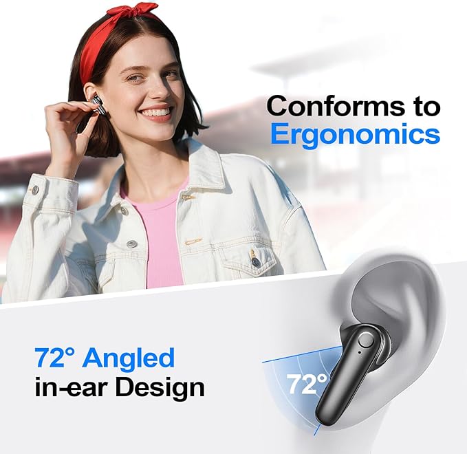 kurdene Wireless Earbuds Bluetooth 5.4 Headphones 60H Playtime Deep Bass Stereo Ear Buds with Mic Comfort Lightweight in Ear Earphones for Workout/Running Charcoal