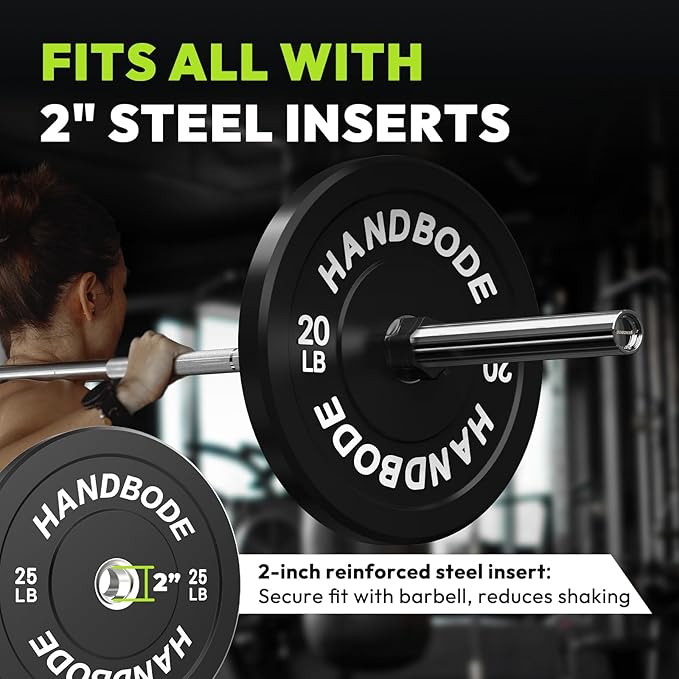 Colored Bumper Weight Plates Olympic Weight Plate Set 2-Inch, 10/15/20/25/35/45/55 lb Barbell Weight Plates Set for Home Gym, Rubber Strength Training Weights Plates for Weight Lifting