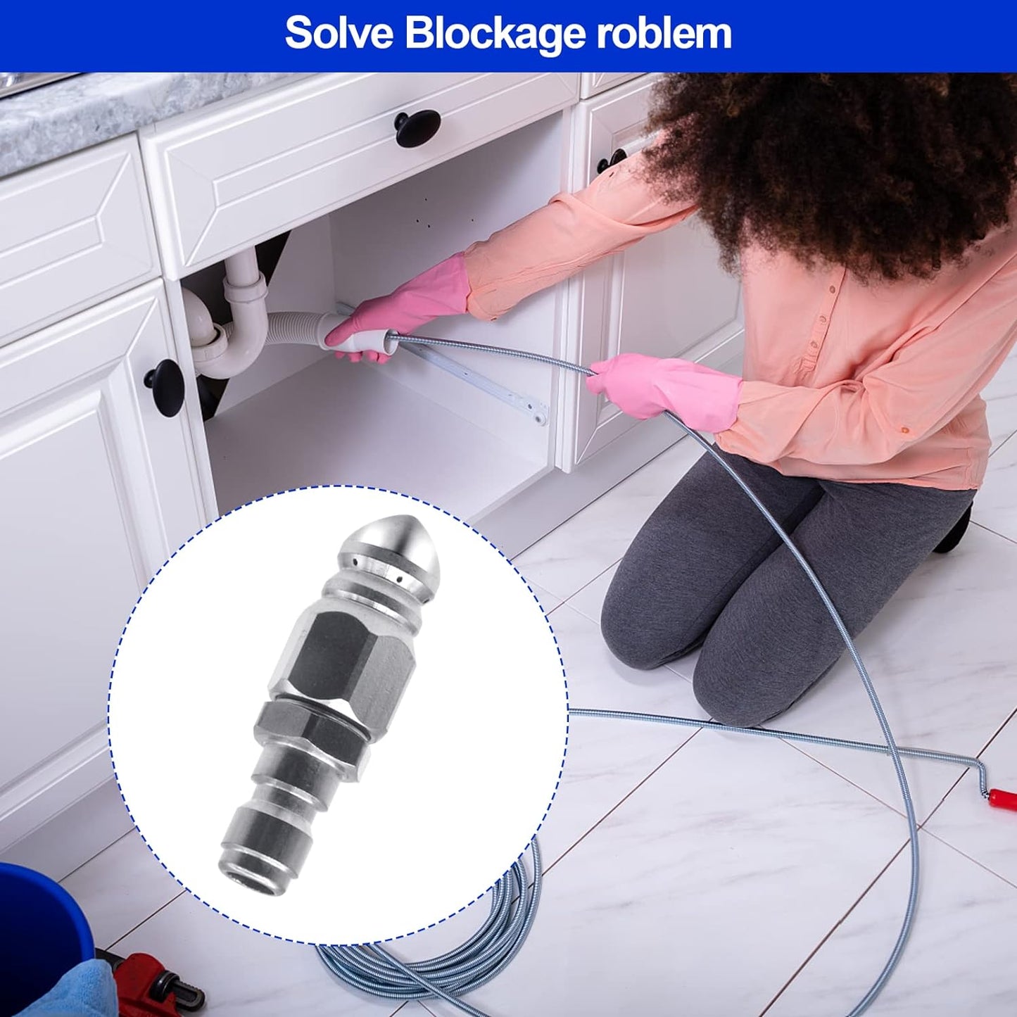 (2 Sets) Pressure Washer Sewer Jetter Nozzle with Stainless Steel, Mini Compact Durable Sewer Jet Nozzle,Pressure Drain Jetter Hose Nozzle,1/4'' Quickly Connector, 5000 PSI